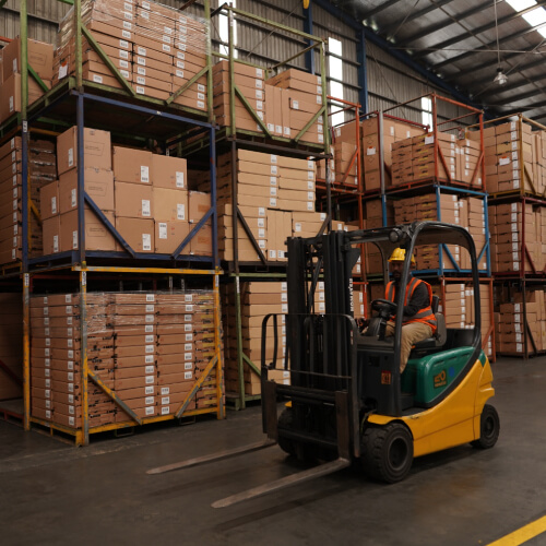 A forklift in the warehouse