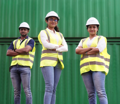 Group of workers in the yard