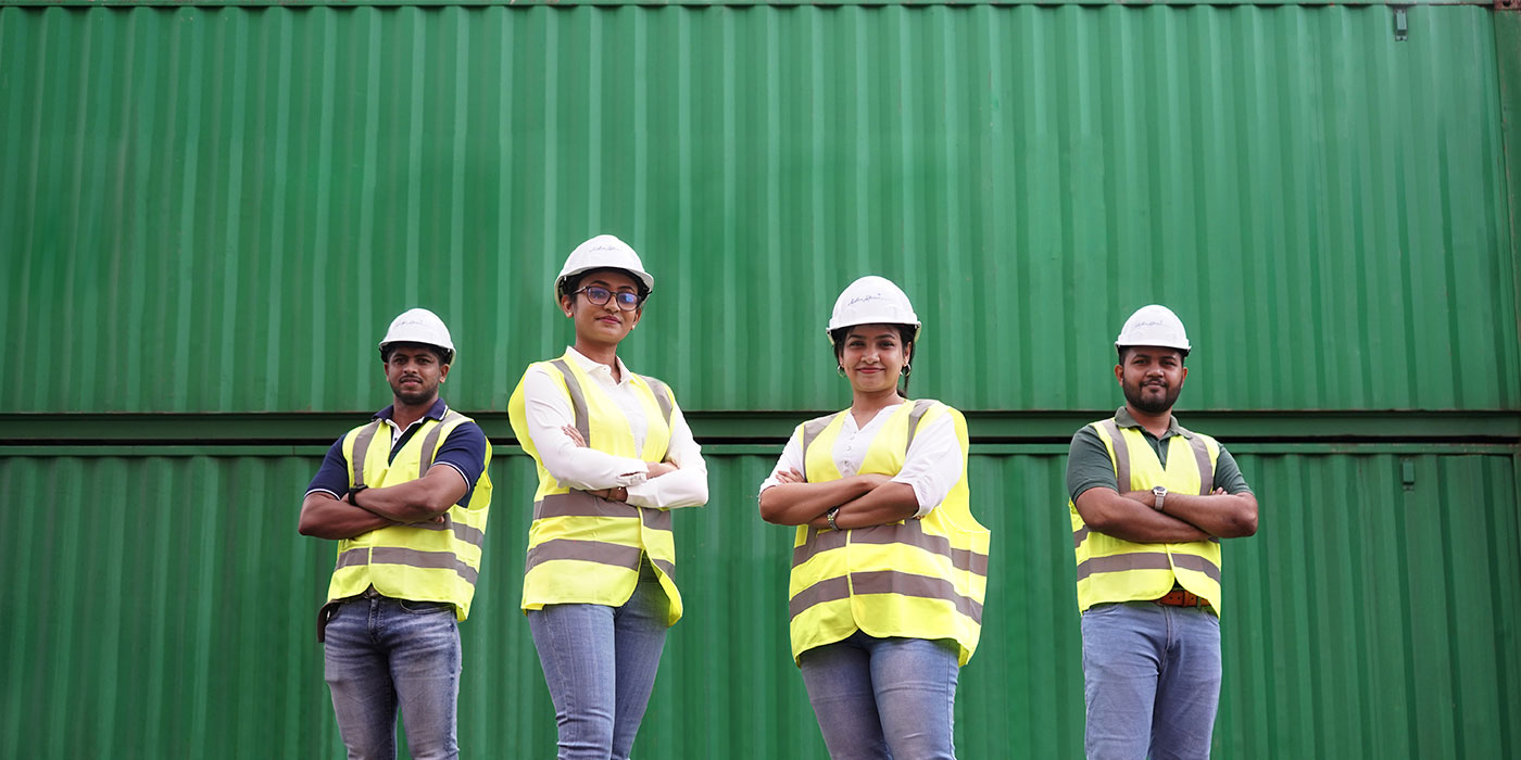 Group of workers in the yard