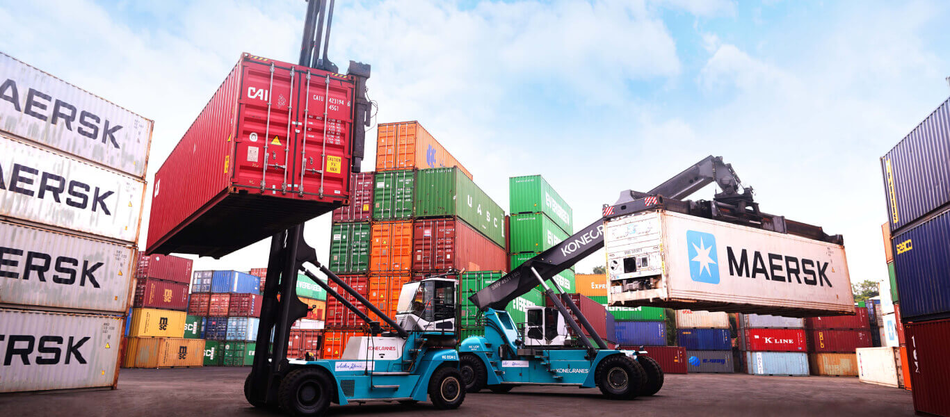 Container stacker cranes working in the yard