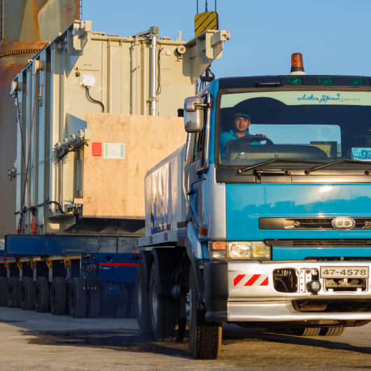 A heavy weight transformer transporting by a truck